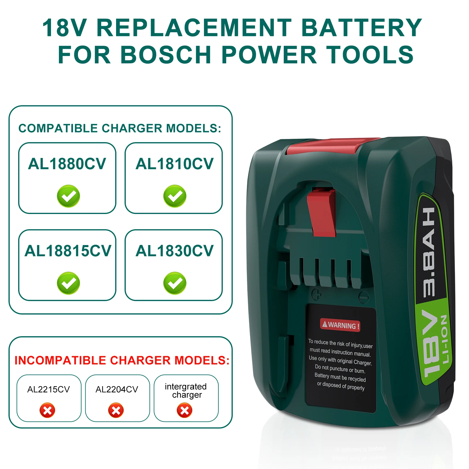 For Bosch PBA Battery 18V 3800mAh Replacement Battery For Bosch Home & Garden PBA PSB PSR 18V Battery Tools AL1880CV AL18815CV