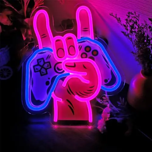 ゲームパッド-ロックポーズの形をしたネオンサイン、壁飾り、ledプリント、usb電源、寝室用