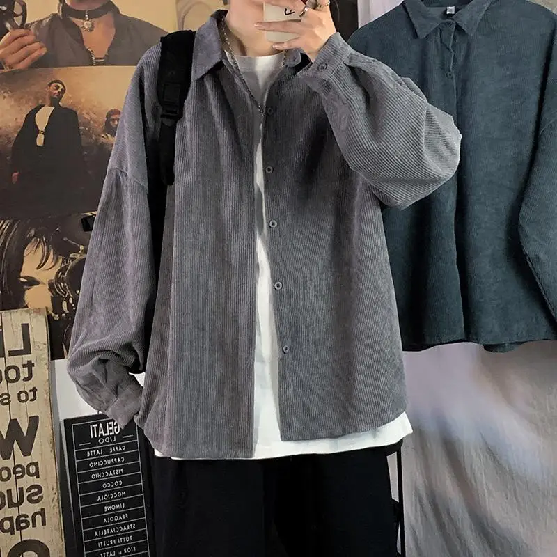 

Spring Autumn Men's Corduroy Shirt Oversized Casual Jacket Korean Streetwear