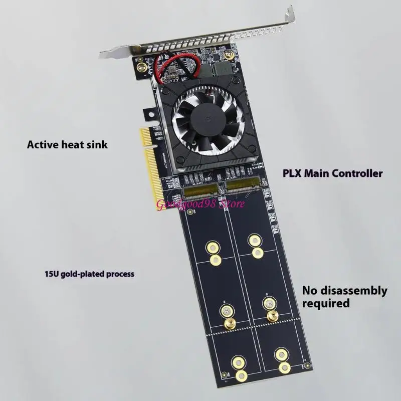 4 m.2 ssds expansion card plugs และเล่นการติดตั้ง PCIE3.0 สวิตช์ชิปการจัดการความร้อนชิปความสูงสองเท่า