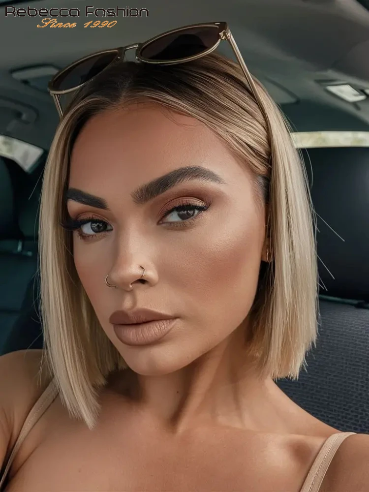 

Rebecca Brown Blonde Colored Human Hair Wigs For Women 13X6X1 Straight Bob Lace Front Wigs Short Straight Brazilian Hair Wigs
