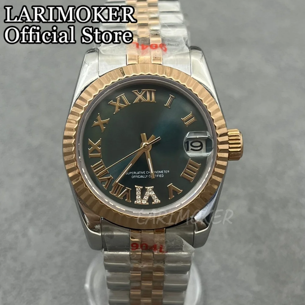 LARIMOKER New 31mm Sapphire Glass Stainless Steel Diamond Bezel Jubilee Strap Watch Case Luxury Diamond Dial Lady's NH15 Watches