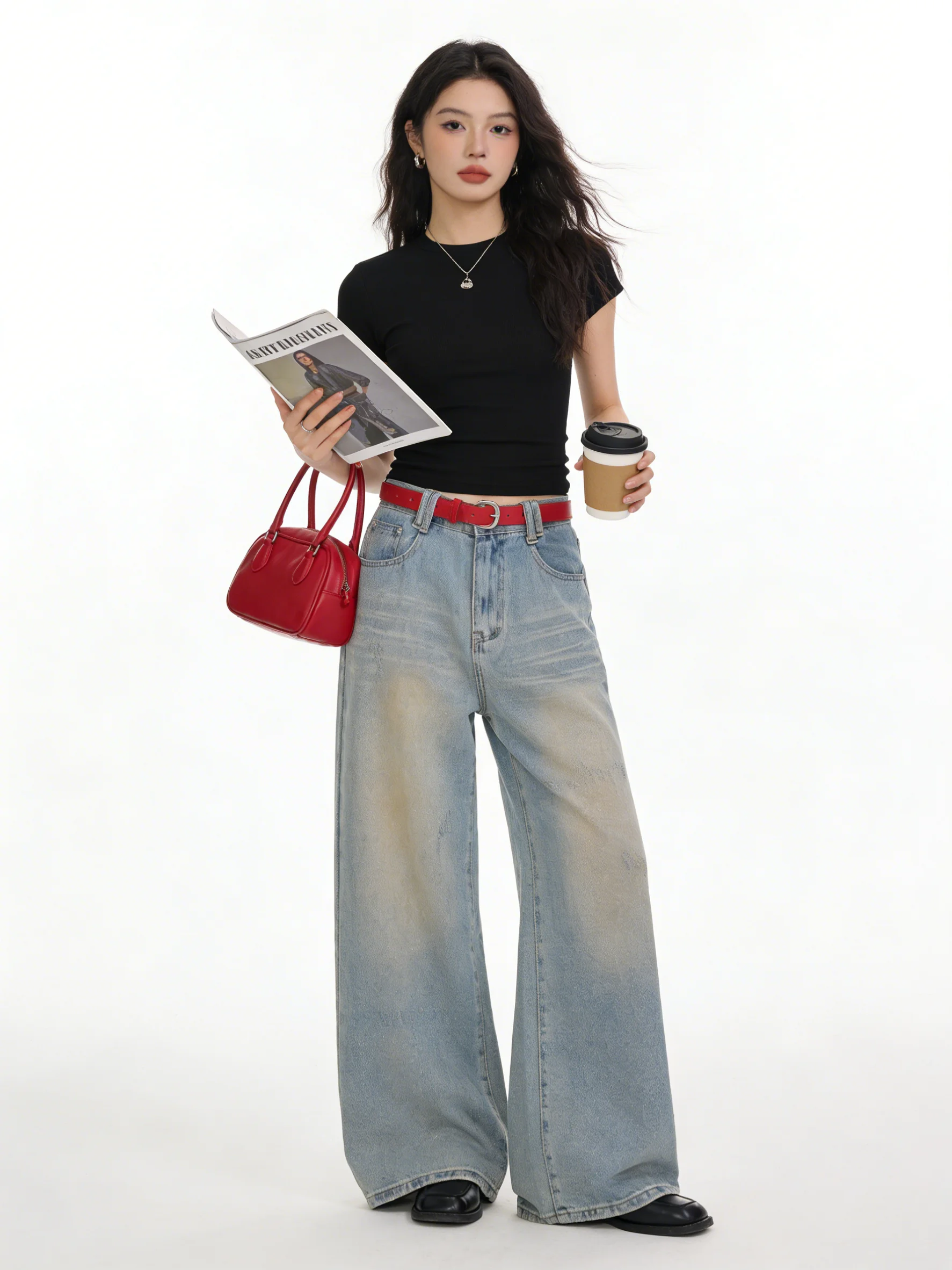 

Новые винтажные корейские джинсы Waed: мягкие широкие брюки из денима, блестящие, в пол, для женщин, весна-лето