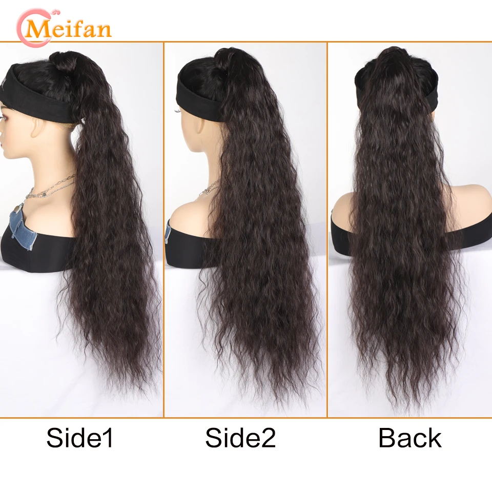 Meifan 32Inch Flexibele Wikkel Rond Paardenstaart Lange Wate Golf Gelaagde Synthetische Natuurlijke Nep Paardenstaart Haarstuk Extensions Voor Wome