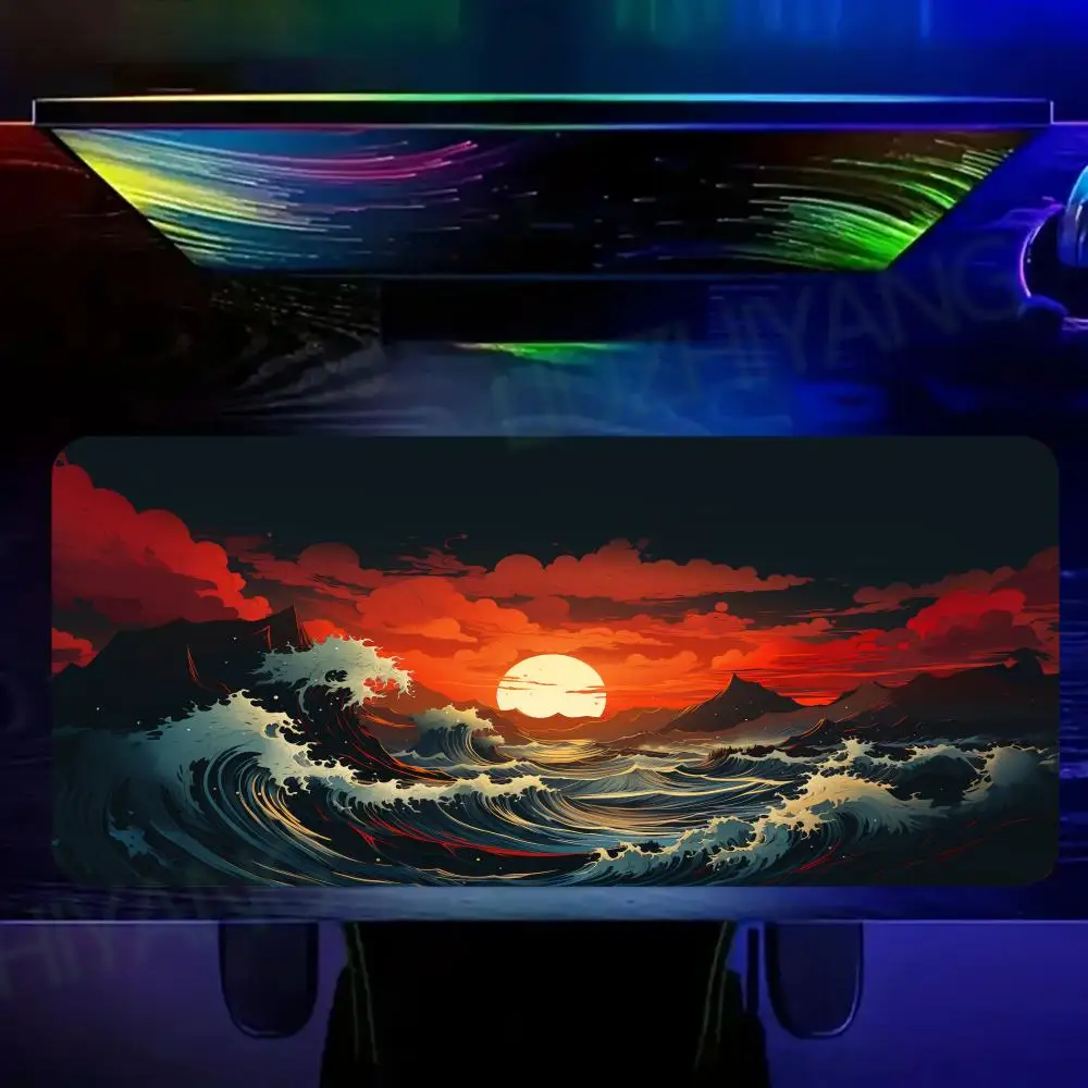 

Japanese wave landscape Mouse Pad Office Carpet Large Gaming Mousepad Non-Slip Rubber Laptop Computer Accessories Long Desk Mat