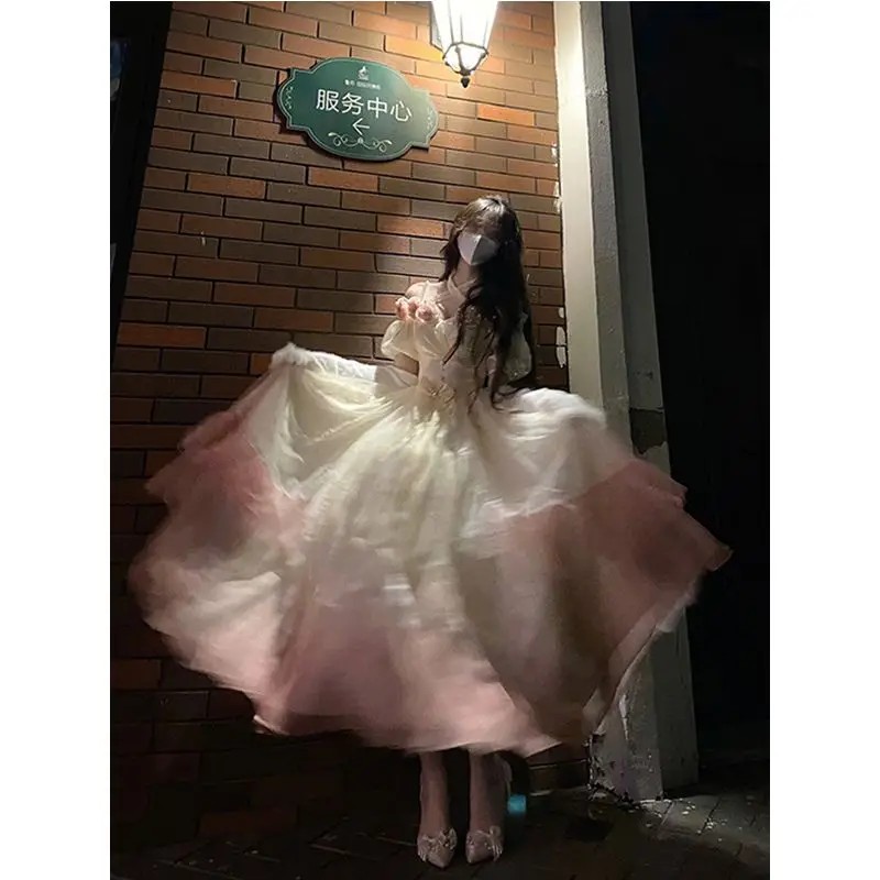 []Mermaid Princess Gradual Pink Escape Princess Lolita Fairy Long Dress Elegant Lolita Dress