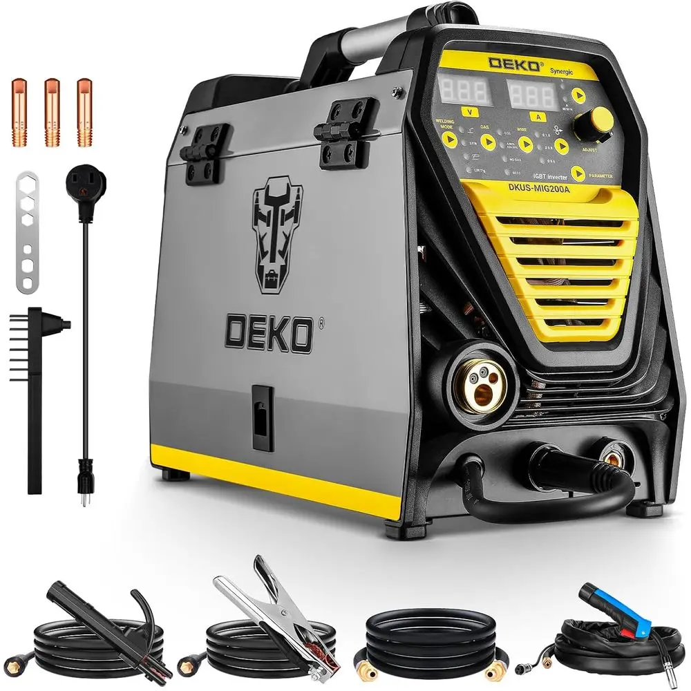

Digital 200A MIG/MMA Welder with Synergic DC Inverter, 110V/220V Digital Control, Wire Brush, Earthing Cable, Electrode Holder,