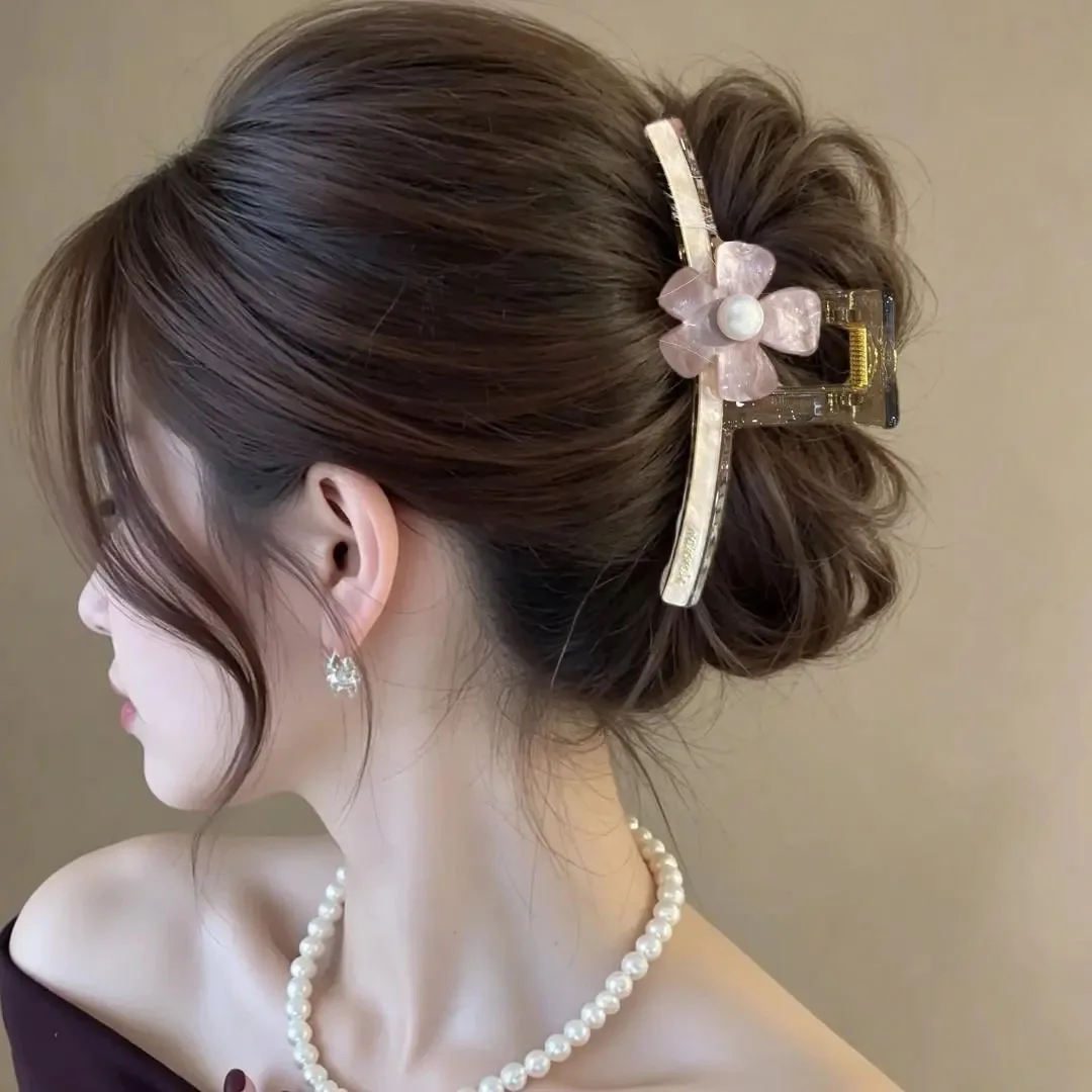 New Arrival Chic Iridescent Camellia Claw Clip Large Back Head Viral Versatile Hair Clip 2026 Fashion Hair Accessories For Women