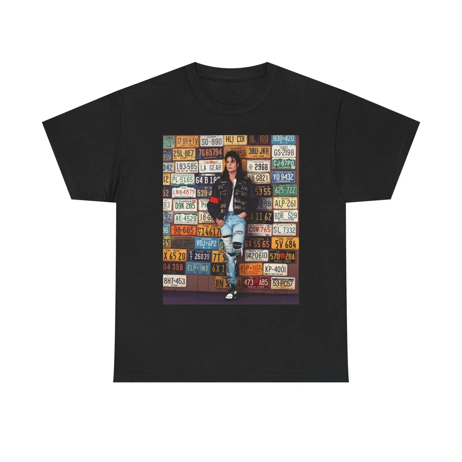MJ Leaning by Vintage License Plate Wall T Shirt Retro Roadtrip vintage Washed graphic Casual streetwear Stretched fashion
