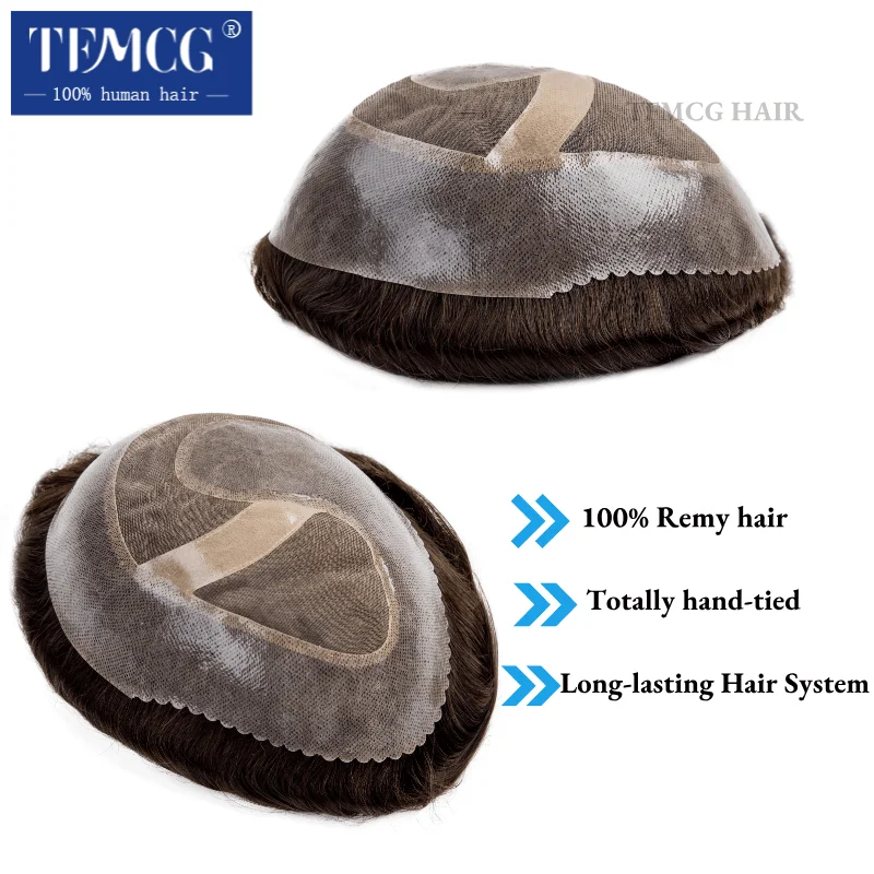 Tai-Chi Style Men Wig Male Hair Prosthesis Fine Mono Top & PU 100% Human Hair 6Men's Capillary Prothesis Durable Toupee Men Wigs