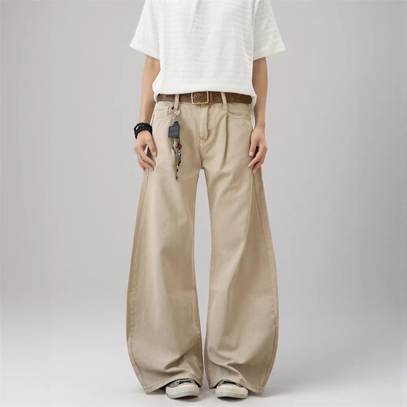 

Spring New Simple Men's Casual Pants Solid Color Wide Leg Vintage Loose Straight-leg Bottom All-match Male Trousers Autumn