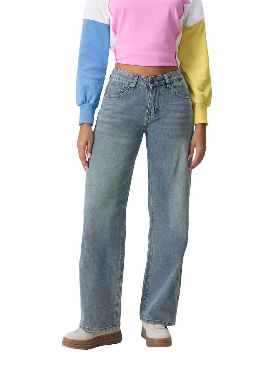 กางเกงยีนส์ผู้หญิงเอวต่ำมีกระดุมซิปกางเกงขายาวมีกระเป๋าสำหรับสวมใส่ในชีวิตประจำวัน