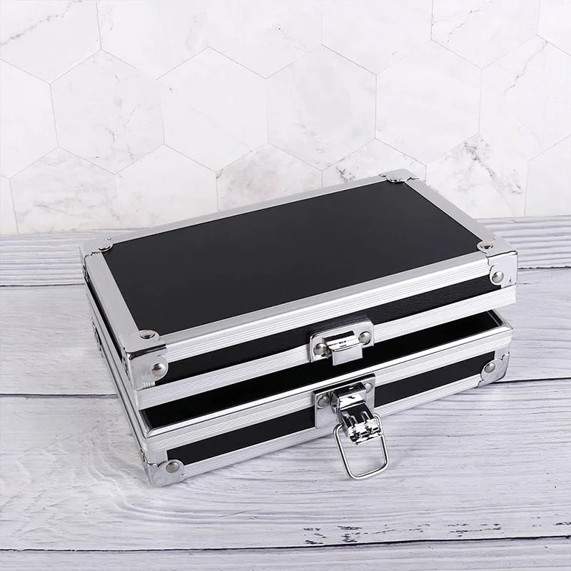 Scatola di alluminio multifunzionale 18x11x5,8 cm Organizzatore di parti di precisione Scatola di visualizzazione per gioielli Organizzatore di contanti nero Fermasoldi