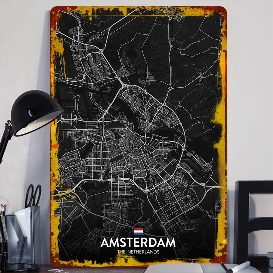 Lukisan Logam Besi Peta Kota A - Home Decor Netherlands ulasan dan harga