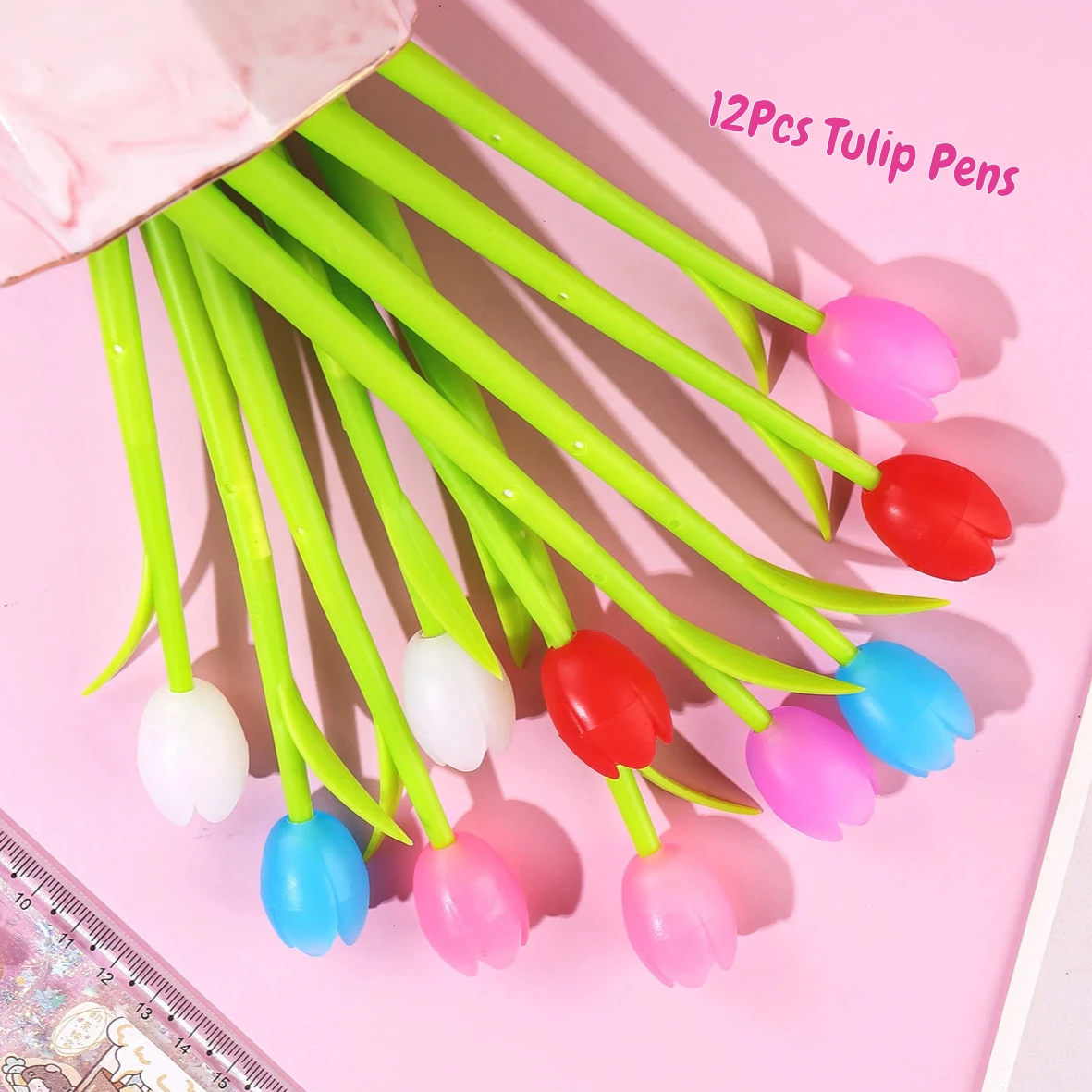

12Pcs/Lot Cute Flower Tulip Gel Pens 0.5mm Black Ink Writing Office Signature Pen Creative Color Flower Pens Student School