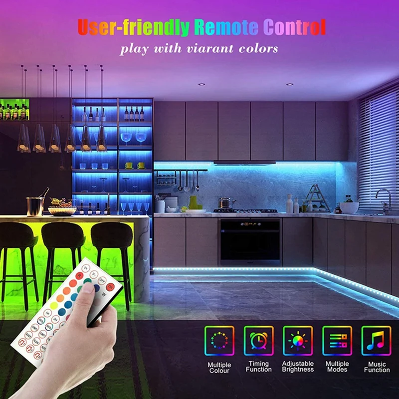 EU Plug 10M LED Strip, Smart APP Music Sync Color Changing LED Fairy Lights Strips With Control Boxes & Remote Control