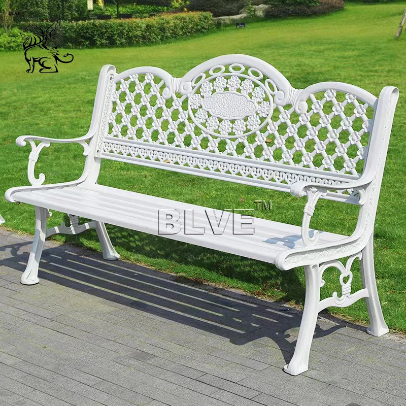 Parks Shopping Malls Outdoor Decoration French Style Metal Tables Stools Brown Aluminum Alloy Benches With Backrest