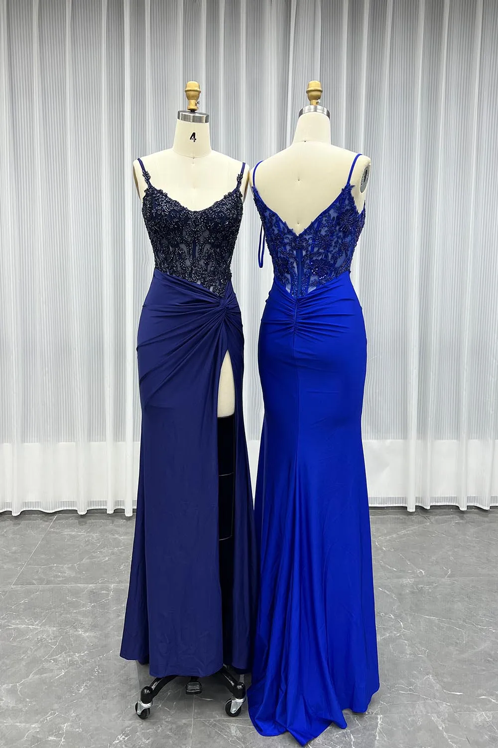 YQLNNE 01 Sexy marine fente longue robe de bal Spaghetti brodé perles sirène robe de soirée