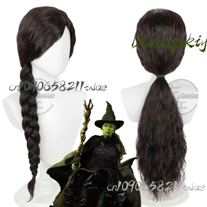 Movie Wicked Elphaba Cosplay Wig Ponytail Braid Long Hair Elphaba Cosplay For Halloween Party Role Play Suit Prop Customized