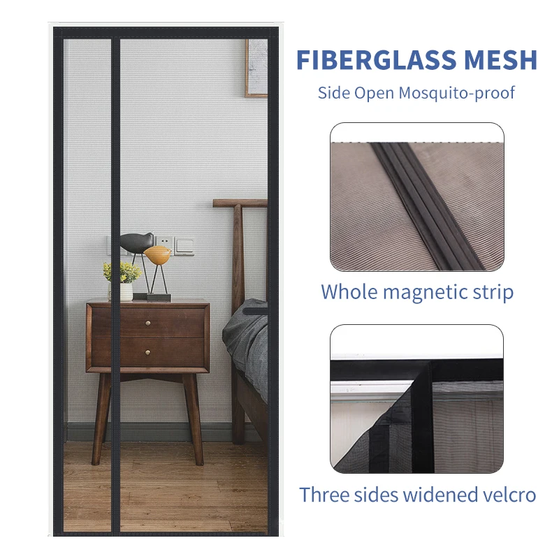 

Side Open Magnetic Door Screen Fiberglass Mosquiteras Para Puertas Reversible Left Right Side Opening Mesh Curtain for Indoor