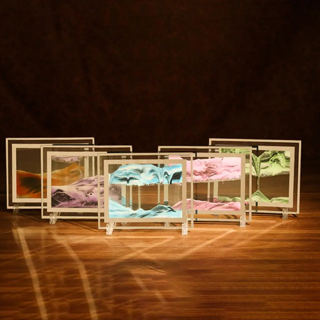 Moving Sand Art Glass Frame Liquid Motion Sandscape Picture for Office Home Bookshelf Table Calming Novelty