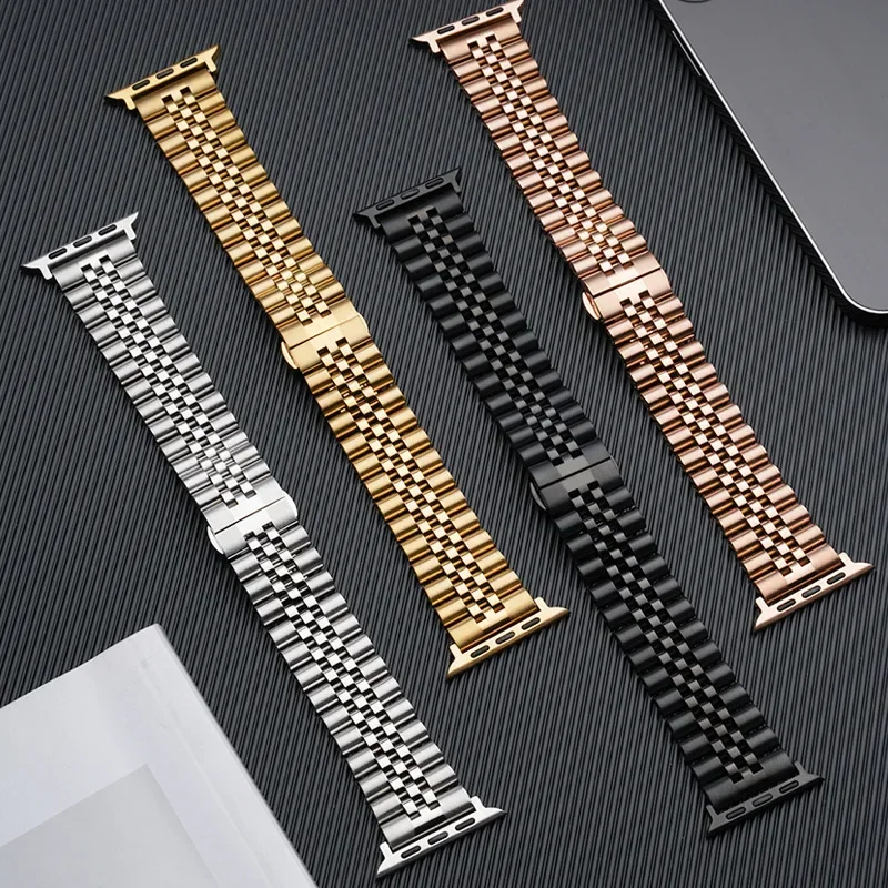 Bracelet à maillons en acier inoxydable compatible avec Apple Watch Ultra 2 SE Series 9 8 7 6 5 4 3 38 40 41 42 44 45 49 mm