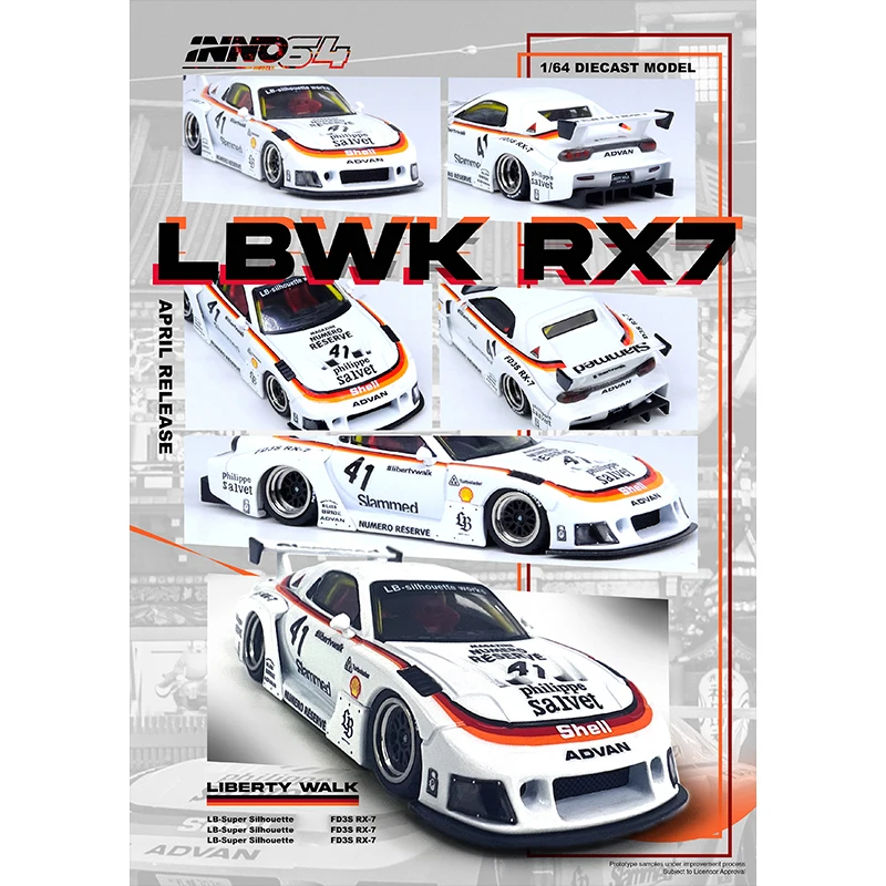 INNO In Stock 1:64 LBWK RX7 FD3S Super Silhouette Diecast Diorama Car Model Collection Miniature Toys