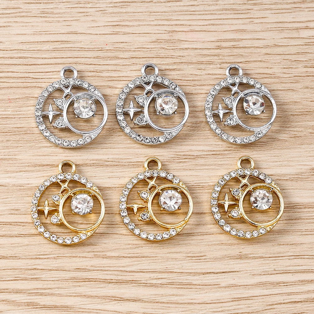 Tusember 10 Stück modische Anhänger in Gold- und Silberfarbe mit Kristallsternen für Halsketten, Ohrhänger und Schmuckherstellung – Detail 5