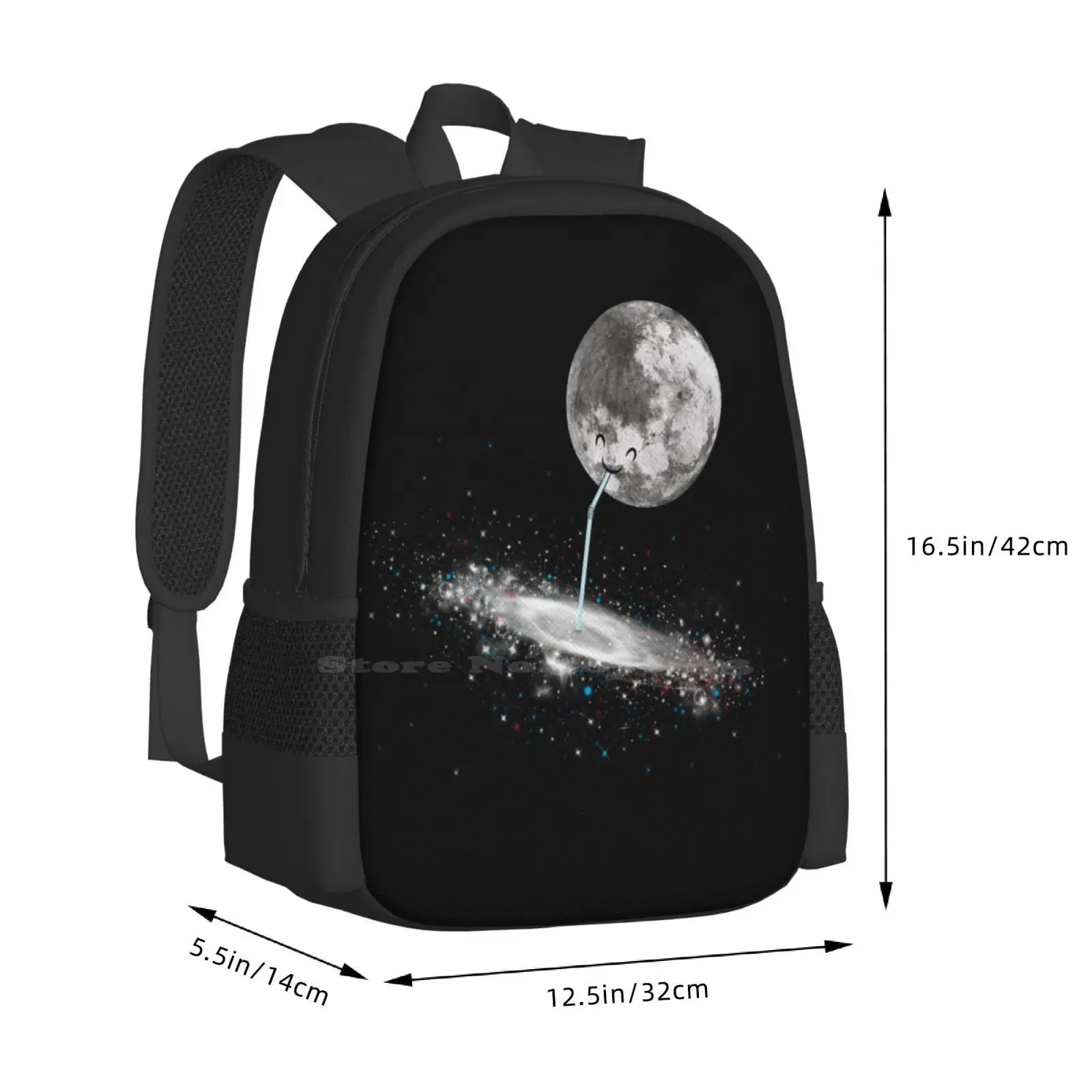 Luna Finds A Drink Pattern Design Laptop Travel School Bags Moon Space Stars Galaxy Universe Luna Milky Way Straw Cute Doodle