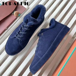 11.13 TOPACHIC Men's Wool Cow Suede Keep Warm Thicken Casual Shoes Round Toe Lace-Up Flat Vulcanize Shoes