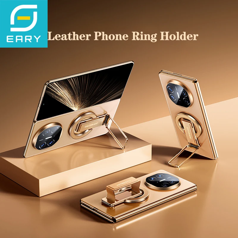 

Eary для iPhone 17 Pro Max Air 16 15 14, кожаный и металлический держатель для телефона, подставка для Huawei Mate X6 X5 Samsung S25 Ultra S24 Fold 7 6