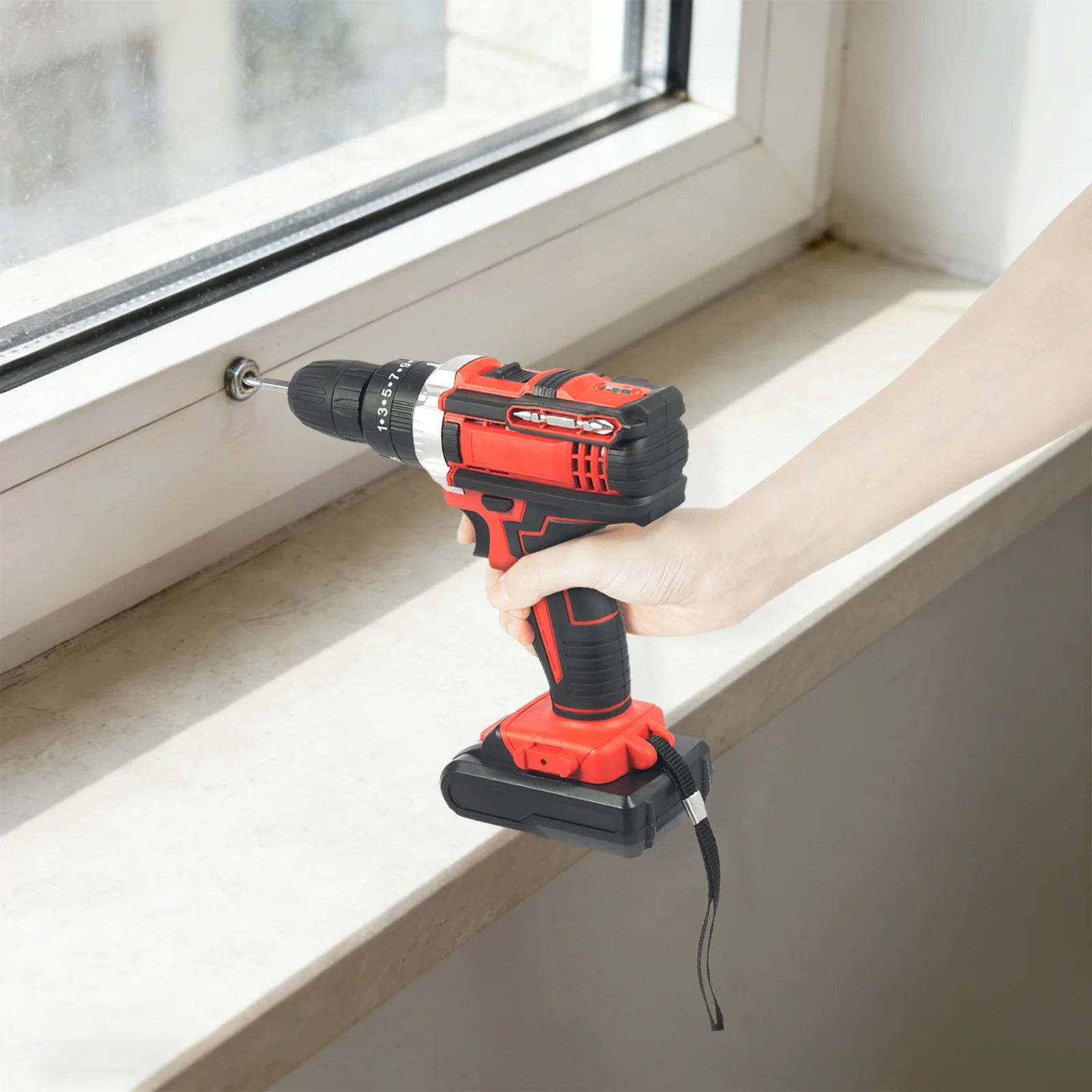 Handheld Electric Drill, Drill Set, Electric Drill Set Red Cordless Single Battery Variable Speed Toolkit for Garden Home DIY Repair