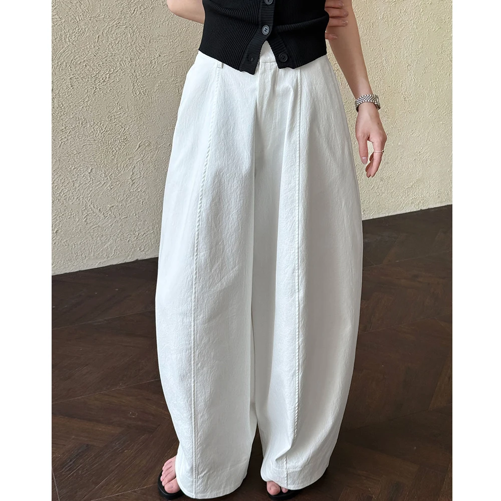 ใหม่มาถึงผ้าฝ้าย 62% ผู้หญิงกางเกงขากว้างใหญ่เอวสูงสบายๆตรงกางเกงหญิงเสื้อผ้าผู้หญิงกางเกง