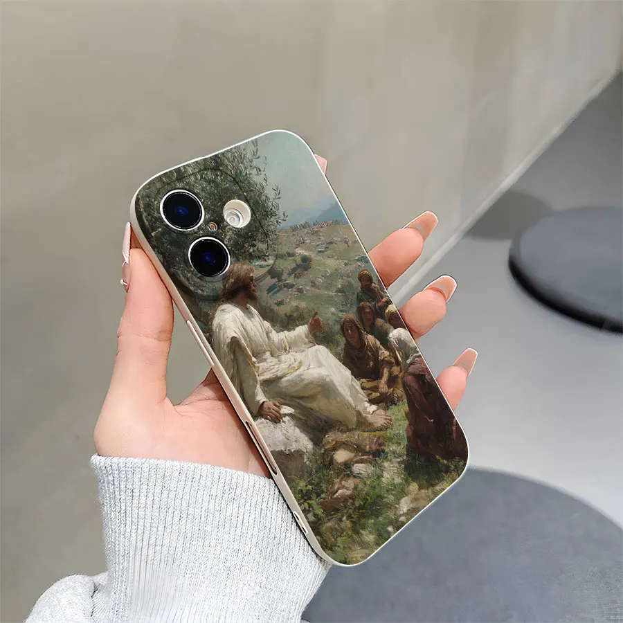 Casing ponsel bermotif Yesus duduk di atas batu untuk iPhone 17 hingga 11 Pro Max Plus