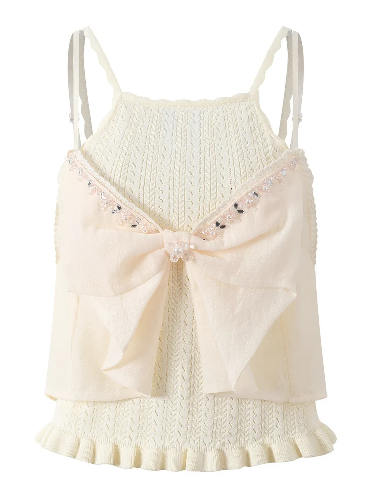 

Ele European Sle Вязаный топ с милым узлом Женская мода Универсальный дизайн Sensation Маленький случай на выбор