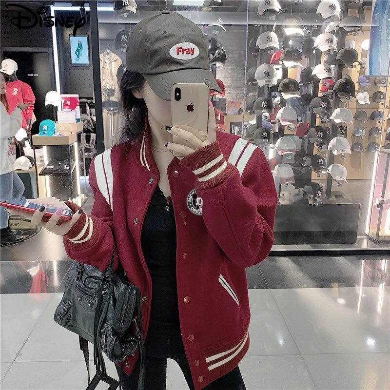 

Disney 2023 New Arrival Top Fashion Autumn Cotton Loose Casual Cartoon Mickey Mouse Print Brand Clothing Coats Baseball Jacket