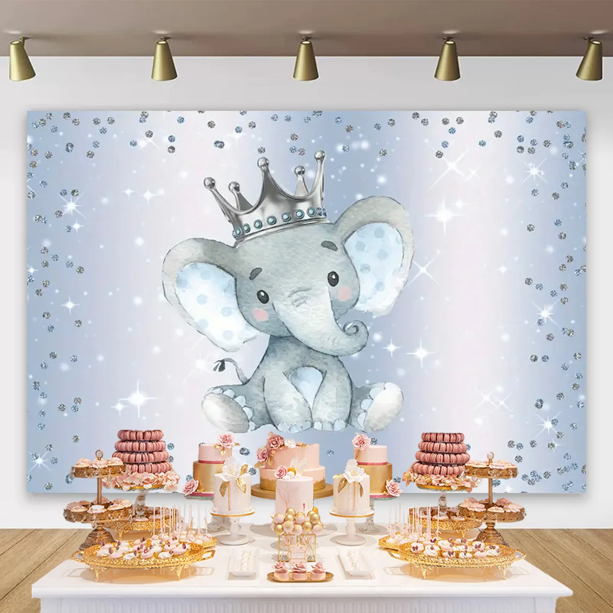 Elephant Theme Baby Shower Backdrops Flower Baptism Boy Girl First Holy Birthday Party Newborn Backgrounds Decor Supplies Photo