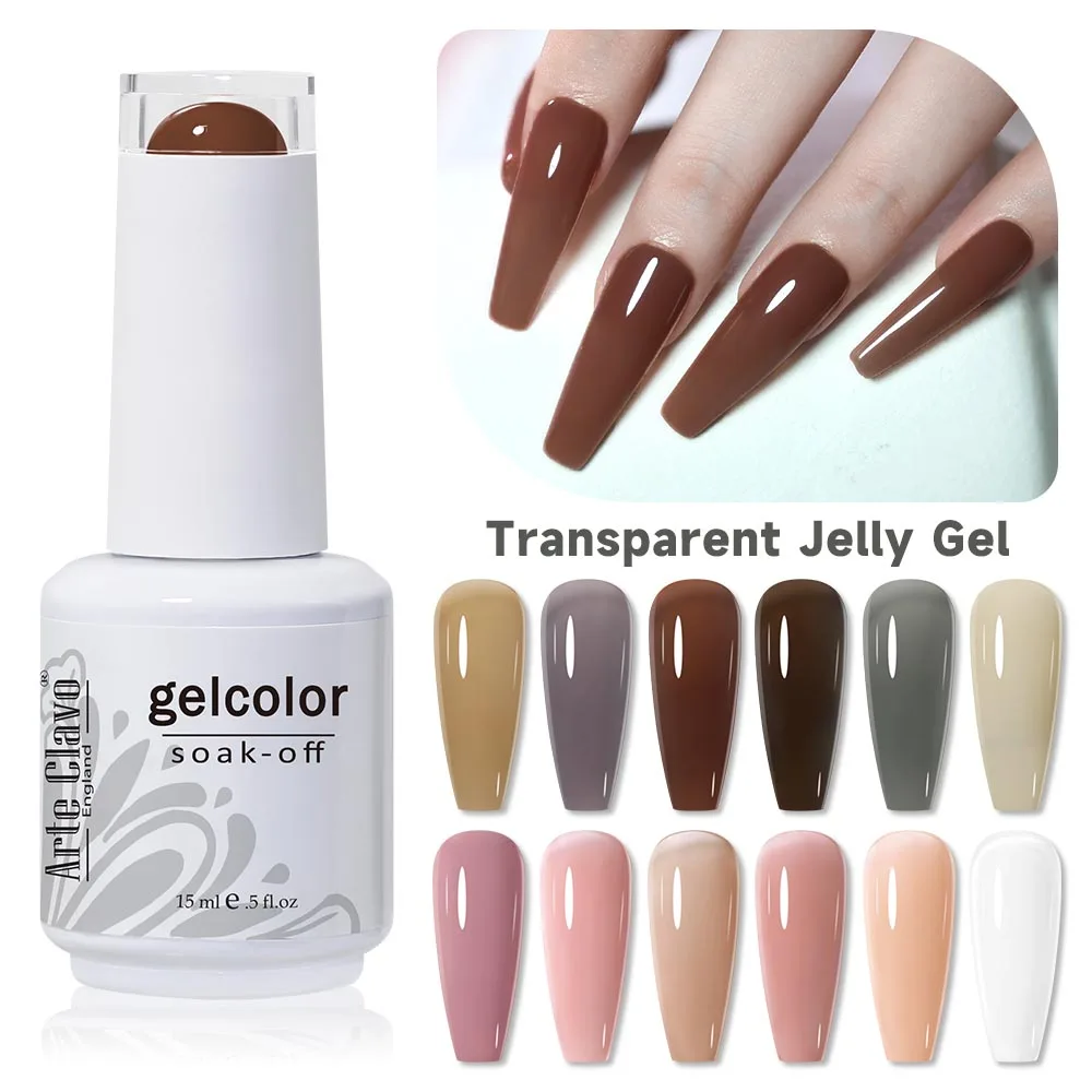 

Arte Clavo Transparent Jelly Gel Nail Polish Vernis Semi Permanent Pink Brown Hybrid Varnish For Nail Manicure Gel Nail Art 15ml