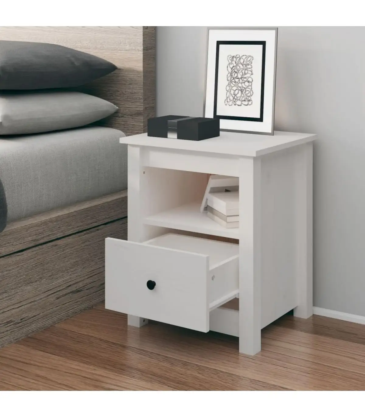 Bedside tables bedside table solid wood pine White 40x35x49 cm