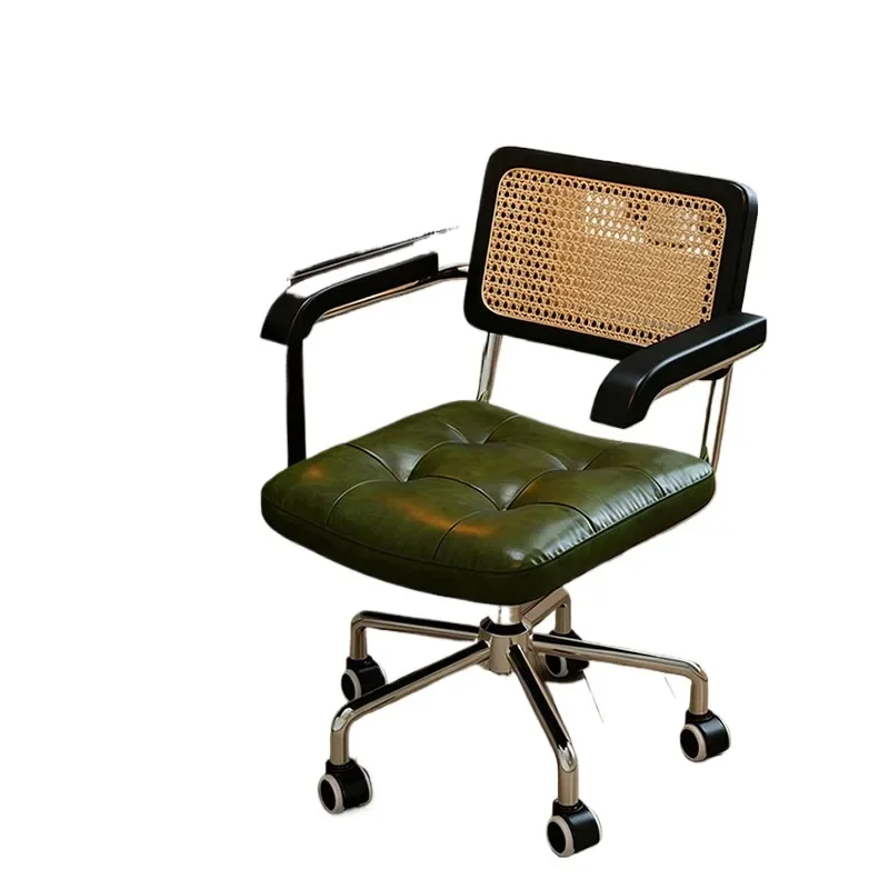 Medieval Rattan Computer Chair for Dormitory Student Backrest Rotating Study Chair Home Retro Study Lift Office