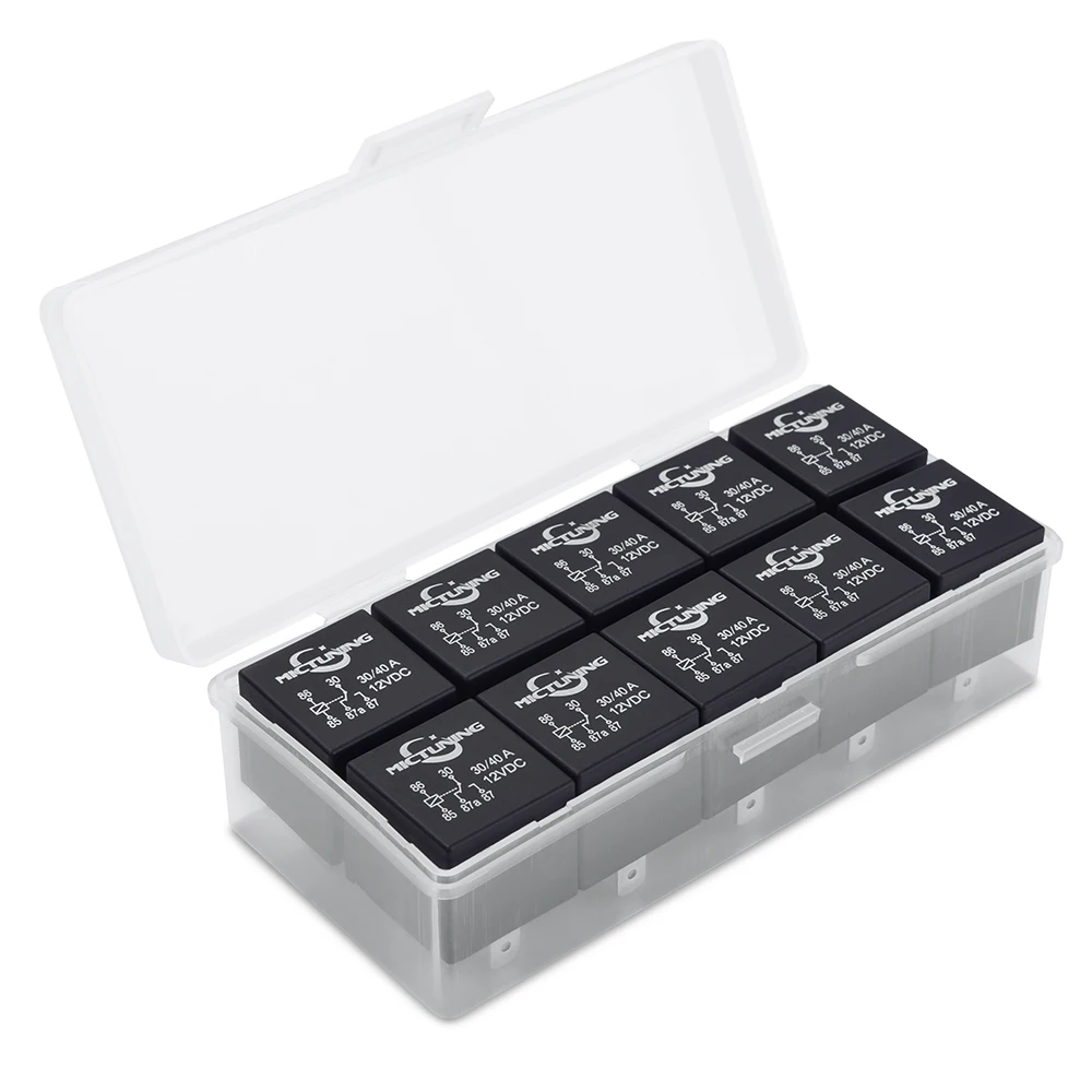 MICTUNING DC 12V 30/40 Amp 5pin Black SPDT Relay - LED Light Bar Replacement Relays 10 Pack 40A Switching Capability Relays Kit