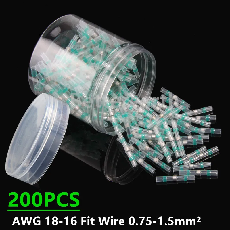 

200 PCS Heat Shrinkable Wire Connectors Waterproof Sleeve Butt Electrical Splice Tinned Solder Seal Terminal