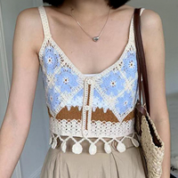 Granny Square Crochet Cami Top Open Knit Button Front Sleeveless Crop Top Women's Summer Fairycore Cottagecore Vintage Outfit