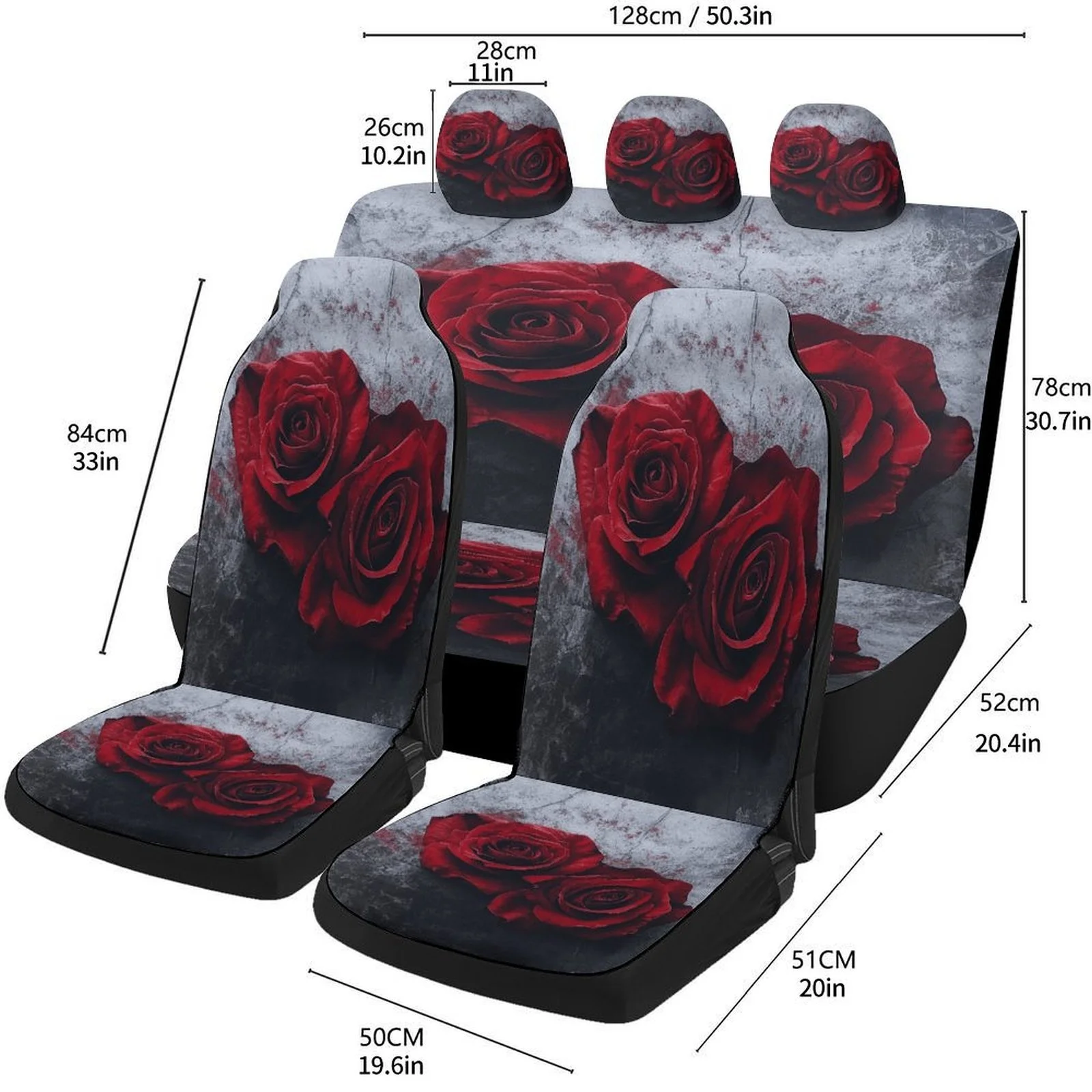 مجموعة غطاء مقعد السيارة المصممة بالورود الحمراء لمعظم السيارات، أغطية حماية مقعد السيارة العصرية عالية الجودة، مجموعة كاملة، عالمية C #5