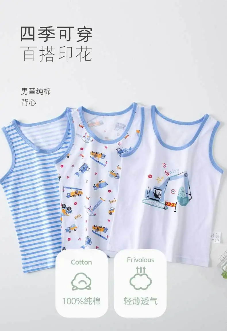 3-teiliges Set Sommer-Kinderwesten Klasse A für Jungen und Mädchen aus reiner Baumwolle, dünne ärmellose Trägerhose, 100% Baumwolle Oberteil – Detail 4