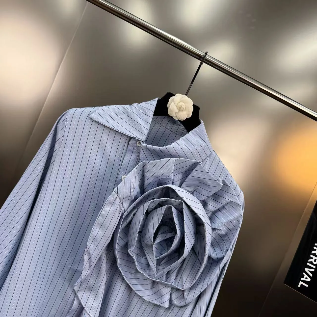 Chemise à rayures à grandes fleurs tridimensionnelles, haut élégant à volants à manches longues, Blusas florales 3D pour femmes, automne rétro