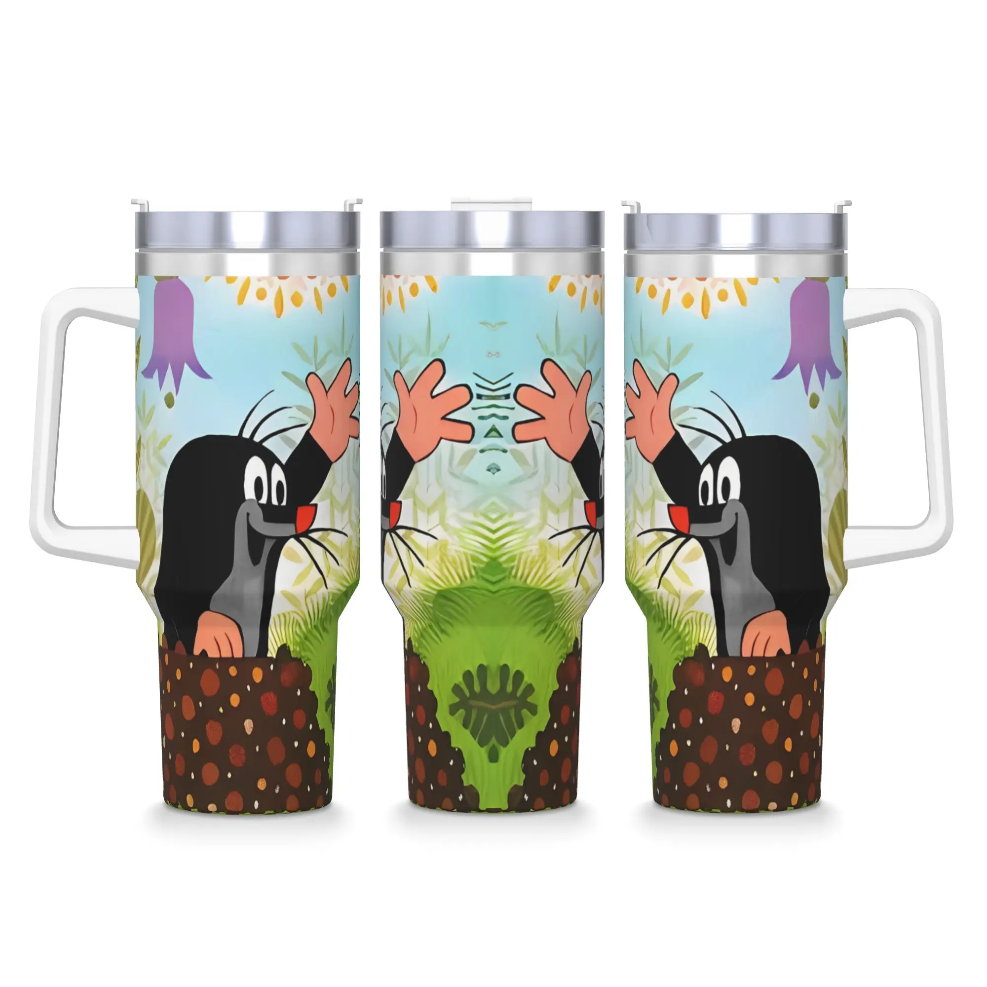 

The Little Mole Stainless Steel Tumbler Travel Coffee Mug With Straws and Lid Large Car Mugs Hot Drinks Water Bottle