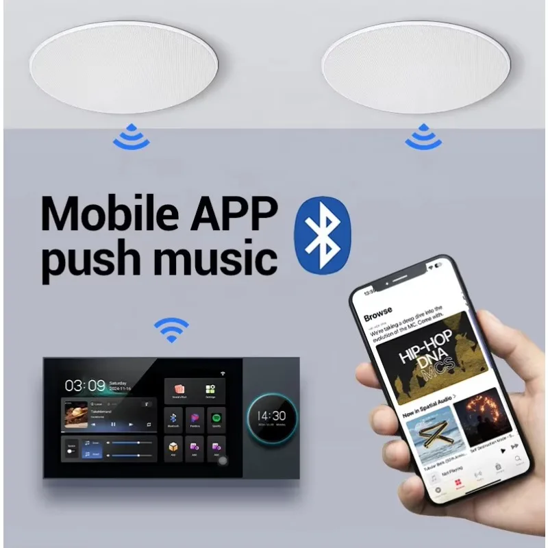 

7 Inch Background Music Host Independent Music Playback In 2 Zones Stereo Smart Home Controller Sound System In Wall Amplifier