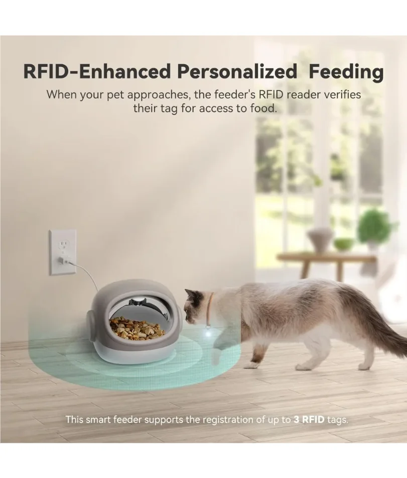 Upgraded RFID Cat Feeder with Collar Sensor – 4 Feeding Modes, Anti-Theft Pet Feeder for Multi-Cat Households, Timed Collar