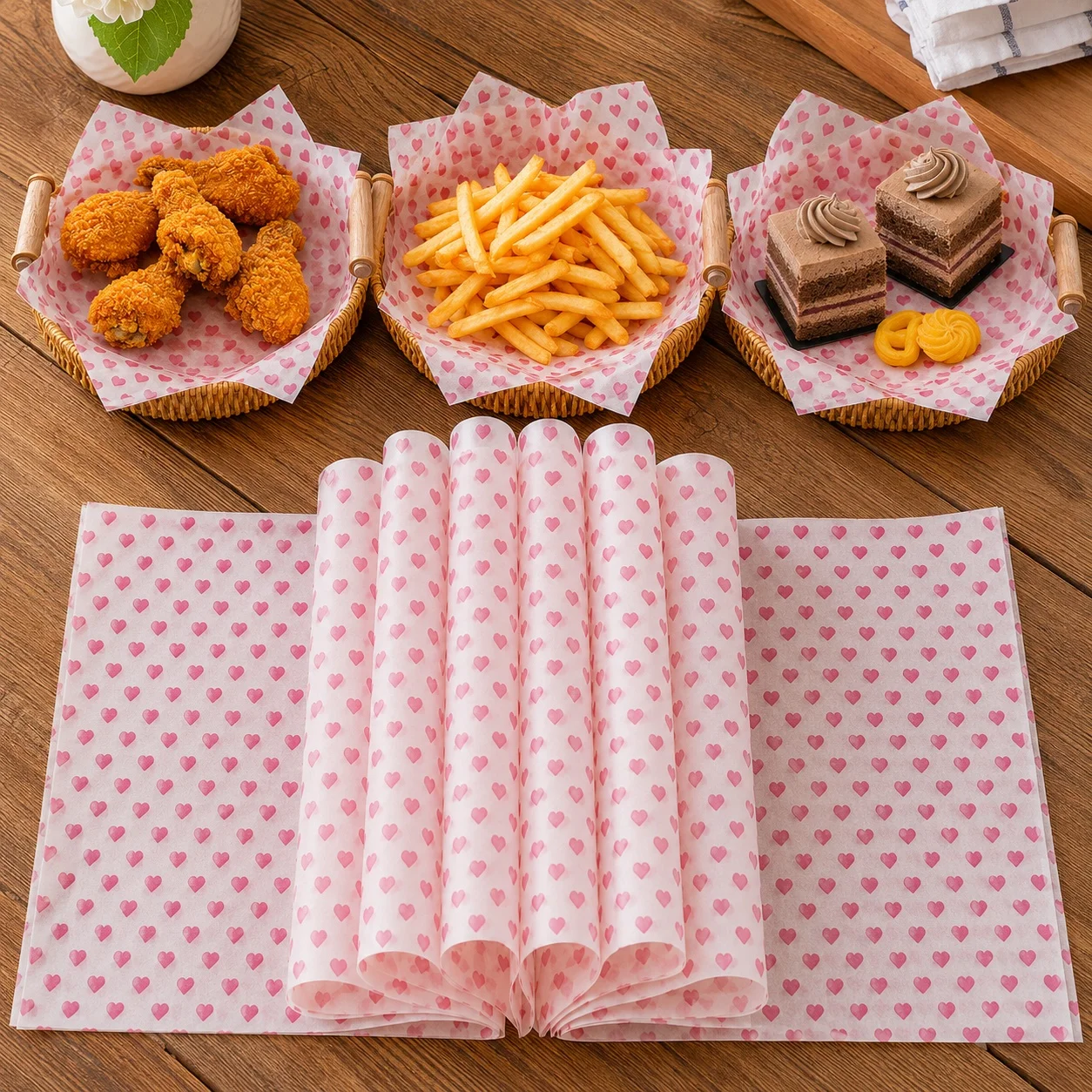 50pcs Wax Paper Oil-proof Wrapping Paper Sandwich Bread Burger French Fries Wrapping Paper Baking Paper Kitchen Supplies